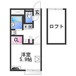 レオパレスFiftythree 2階1Kの間取り