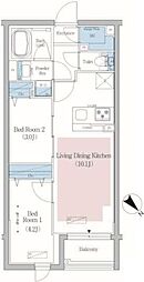 アーバネックス文京小石川 2階2LDKの間取り
