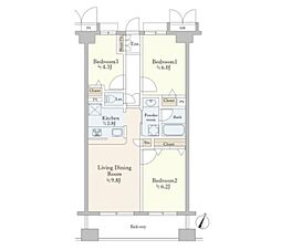 プレジール笹塚 2階3LDKの間取り