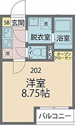 カインドネス相模原中央 2階1Kの間取り