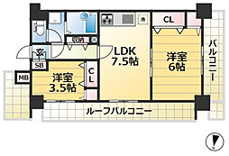 グランシティ三宮 2LDKの間取図画像