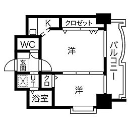 アクセス天神 1DKの間取図画像
