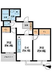鉄飛坂マンション 2DKの間取図画像