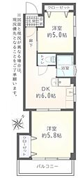泊第一ビル 6階2DKの間取り