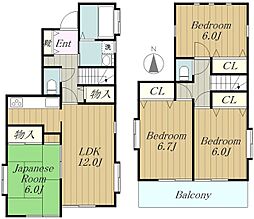 JR横浜線 成瀬駅 徒歩12分の賃貸一戸建て 4LDKの間取り