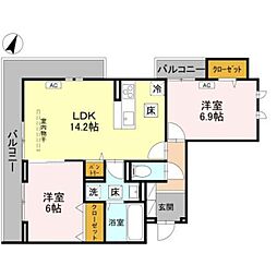 センカIII 1階2LDKの間取り