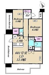グローリオレジデンス船堀 6階2LDKの間取り