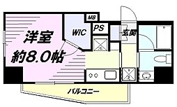 スパシエ国立矢川ステーションプラザ 8階ワンルームの間取り