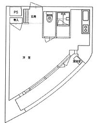 ライオンズマンション目黒青葉台タウンハウス 3階ワンルームの間取り