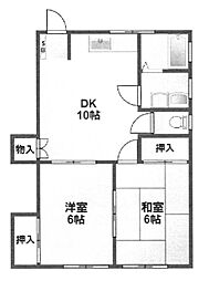 ハイムE 2階2DKの間取り