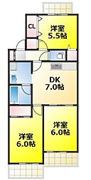 サンキャッスル2 3DKの間取図画像