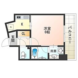 JR東西線 海老江駅 徒歩6分の賃貸マンション 10階1Kの間取り