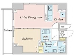 プラウドフラット神楽坂2 1LDKの間取図画像