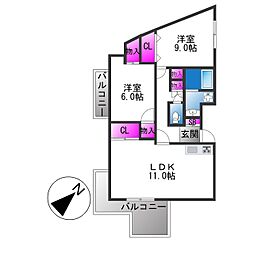 カサクレスト 2LDKの間取図画像