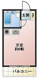 エステート田園E棟 2階ワンルームの間取り