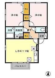 アバンティーヌ淵野辺 Ａ 1階2LDKの間取り