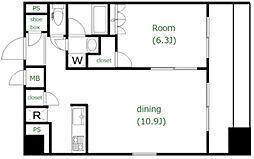 プレール・ドゥーク東京EASTIV RiverSide 14階1LDKの間取り
