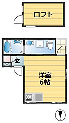 JR東海道・山陽本線 三ノ宮駅 徒歩18分の賃貸アパート 2階ワンルームの間取り
