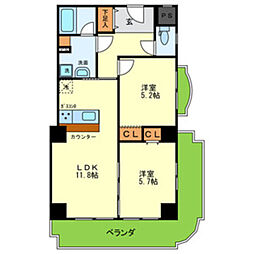 豊里アーバンハイツ 2LDKの間取図画像