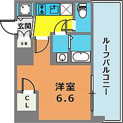 アドバンス神戸マーレ 6階1Kの間取り