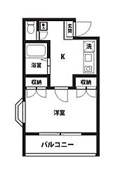 ルフィーノ妻田 1Kの間取図画像