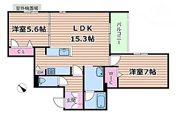 阪急京都本線 上新庄駅 徒歩5分の賃貸マンション 4階2LDKの間取り