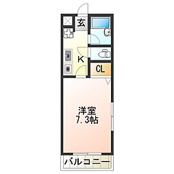 グランヴィラ・K 1Kの間取図画像