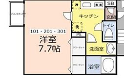 プラウドガーデン鶴瀬 1階1Kの間取り