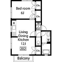 多摩都市モノレール 松が谷駅 徒歩13分の賃貸アパート 2階1LDKの間取り