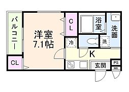 京阪本線 大和田駅 徒歩6分の賃貸アパート 3階1Kの間取り