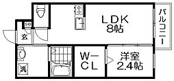 リアコート枚方御殿山NORTH 1LDKの間取図画像