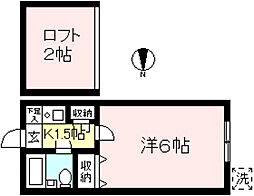 カーム玉川学園 1階1Kの間取り