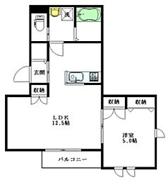 リオリブロ 1LDKの間取図画像