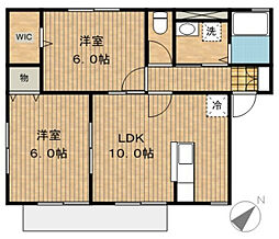 カーサベルデB 2階2LDKの間取り