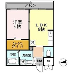 仲六郷ガーデン 2階1LDKの間取り
