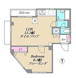 浜ビル 2階1LDKの間取り