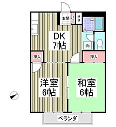 藤美ハイツ A棟 1階2DKの間取り