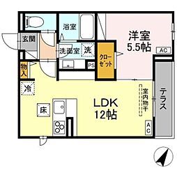 D-comodo 野塩 2階1LDKの間取り