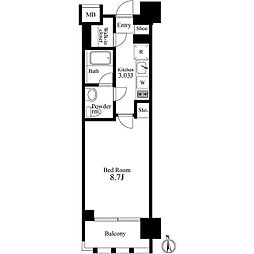 プライマル新宿若松町 5階1Kの間取り