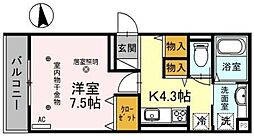 グランエスポワール 1Kの間取図画像