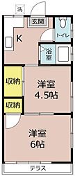 JR外房線 蘇我駅 徒歩15分の賃貸アパート 1階2Kの間取り