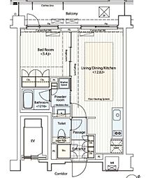 カスタリア鶴見 4階1LDKの間取り