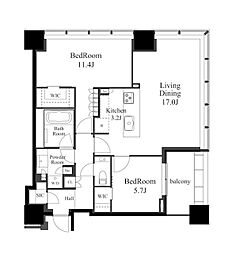 白金ザ・スカイ イースト棟 25階2LDKの間取り