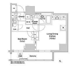コンフォリア浅草橋 6階1LDKの間取り