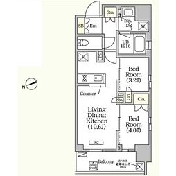 グランエール西日暮里 8階2LDKの間取り