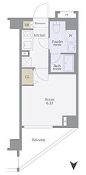 スカイコート品川パークサイド 1Kの間取図画像