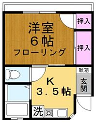 SKハイツ 2階1Kの間取り