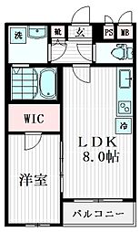 アトリオフラッツ奥沢 2階1LDKの間取り
