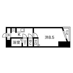 シャトーボヌール 3階1Kの間取り