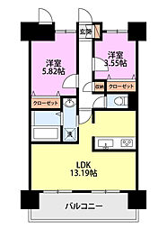 モーント米山弐番館 2LDKの間取図画像